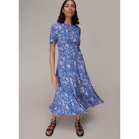 Whistles Dresses & Skirts - Whistles Lively Animal Print Blue & Pink Flared Hem Midi Dress New Size 10